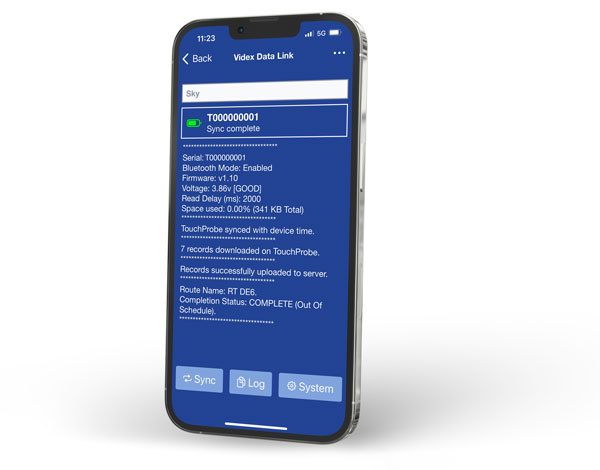 Videx Data Link app running on a cell phone